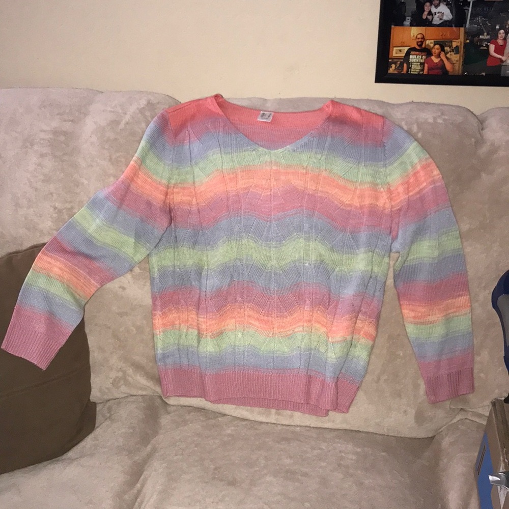 AproductZ GmbH Rainbow 🌈 V neck sweater USA 10 made in Laos New